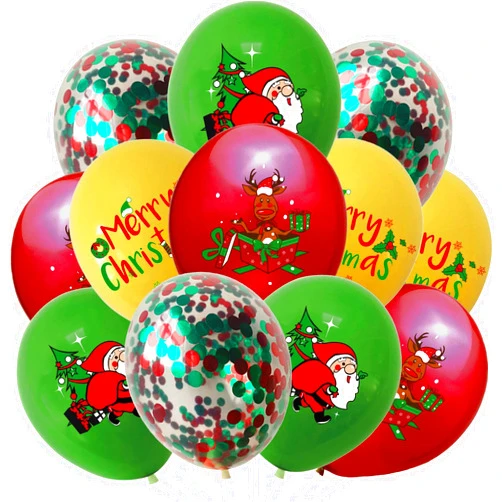 HADCKJA Christmas Balloons Christmas Party Decorations Merry Christmas Reindeer Santa Claus Red Green Confetti Latex Balloons for Christmas Party Xmas New Year Christmas Theme Birthday Party Supplies 12Pcs
