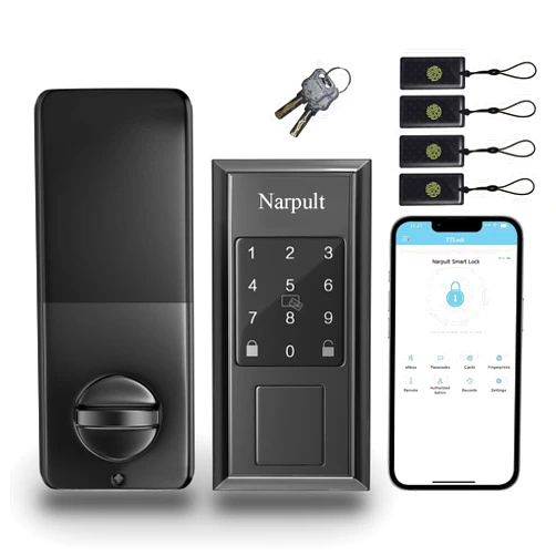 Narpult Keyless Entry Door Lock - Smart Locks for Front Door - Deadbolt Smart Lock - Touchscreen Keypad, via Bluetooth App/WiFi(Need Gateway) Control, Matte Black