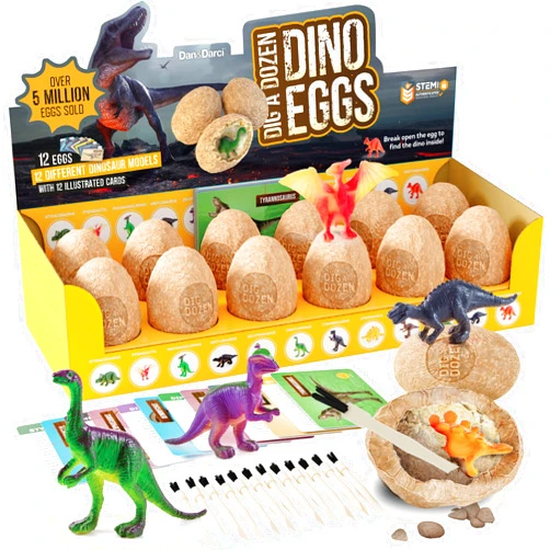 Dan&Darci Easter Dig a Dozen Dino Egg Dig Kit for Kids - Dinosaur Toys Gift 3-12 Year Old - 12 Eggs & Surprise Dinosaurs - Science STEM Activities - Educational Boy Toy Party Gifts for Boys & Girls Ages
