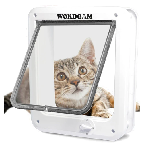 Wordcam Large Cat Door, 4 Way Locking Cat Doors Flap for Interior Exterior Doors, Magnetic Pet Door for Cats Up to 20lbs, Upgraded Version