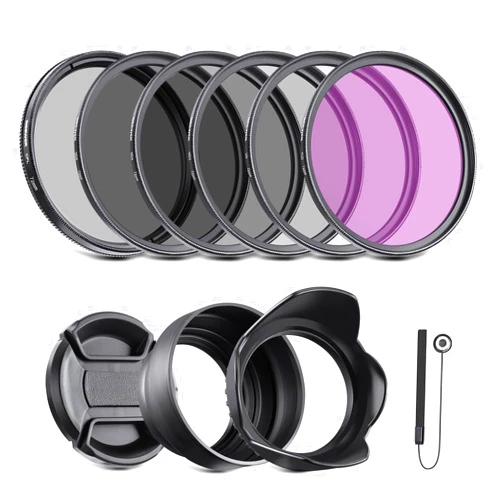 NEEWER 72mm ND Filter Kit and Lens Accessories, ND2 ND4 ND8 UV FLD CPL(Circular Polarizing) Filter Set with Lens Cap/Tulip Shaped Lens Hood