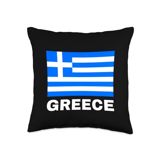 GREEK AMERICAN GREECE HELLAS GIFTS Greek Flag Ellas Hellas Greece Patriot Hellenic Front Print Throw Pillow, 16x16, Multicolor
