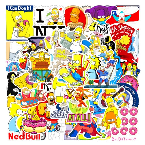 XYLL 50Pcs The Simpsons Sticker for Adult, Funny Cartoon Waterproof Vinyl Stickers for Teen Kids Water Bottle, Laptop, Phone, Computer, Guitar, Notebook (The Simpsons)