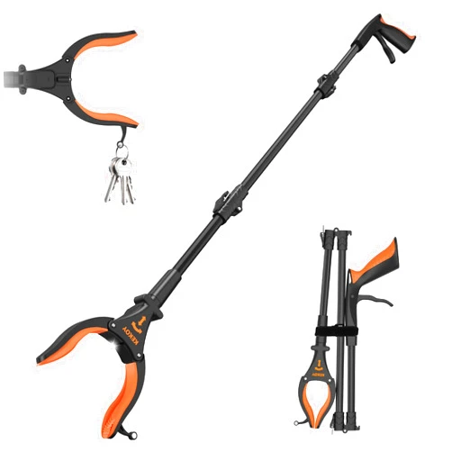 Kekoy 32'' Long Grabber Tool, Grabbers for Elderly Grab It Reaching Tool with Light, Grabber Reacher Tool Heavy Duty with Rotating Jaw & Magnet, Folding Stick Picker Upper Trash Grabber (Orange)