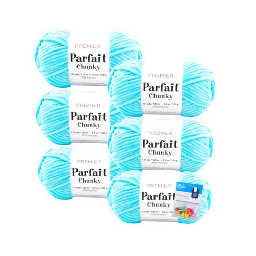 Bella's Crafts Premier Yarns Parfait Chunky - 3.5 Oz - #6 Super Bulky Weight - 6 Pack Bundle with Bella's Crafts Stitch Markers (Turquoise)