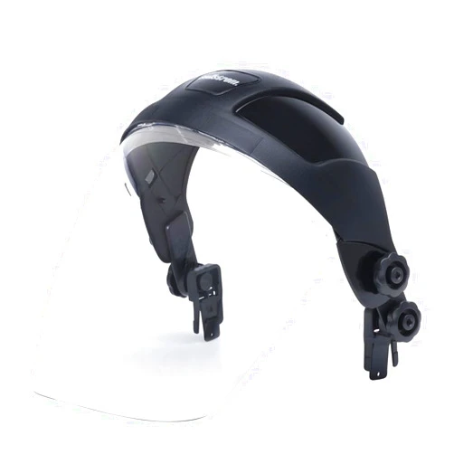 Sellstrom Single Crown Safety Face Shield with Universal Hard Hat Slot Adapter, Clear Tint, Anti-Fog Coating, Black, S32012