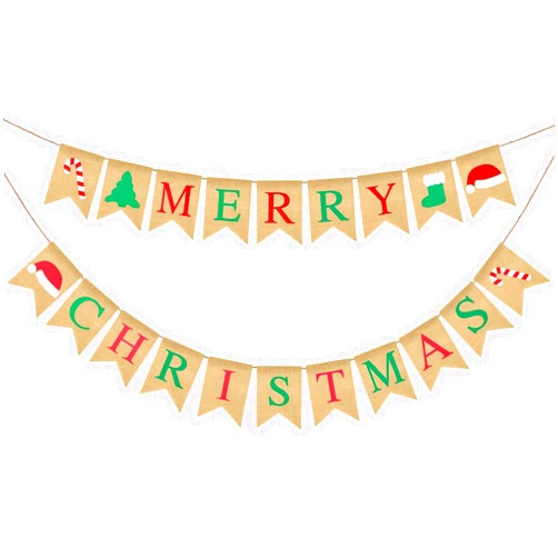 GCQQ Merry Christmas Banner, Prestrung Christmas Burlap Banner, Red Green Christmas Banner Decorations, Christmas Banner with Sock, Canes, Merry Christmas Banner for Mantle, Fireplace, Wall