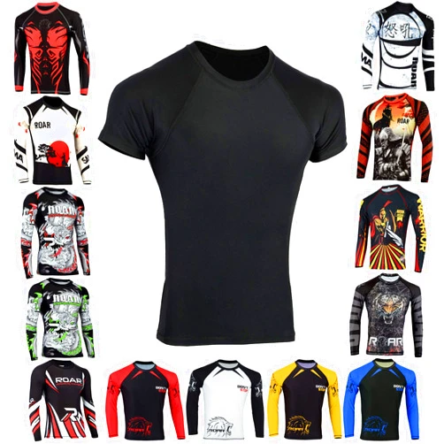 ROAR-INT Roar BJJ Rash Guards MMA Grappling Jiu Jitsu Training No Gi Fight Wear Mens Compression Shirts