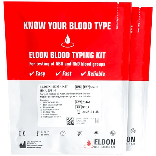 Eldoncard Blood Typing Kit, 2 Test Pack, Know Your Blood Type, Accurate Instant Home Testing, Determine A, O, B, RHS-D Negative & Positive Groups