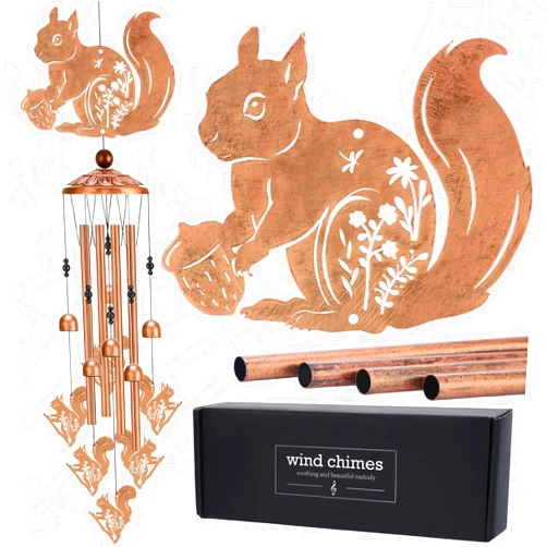 LIRAVENO Squirrel Gifts Wind Chimes - Metal Hanging Windchime Outdoor Decoration for Garden Backyard Indoor Balcony Waterproof Christmas New Year Birthday Gift for Animal Lover Women Mom Grandma