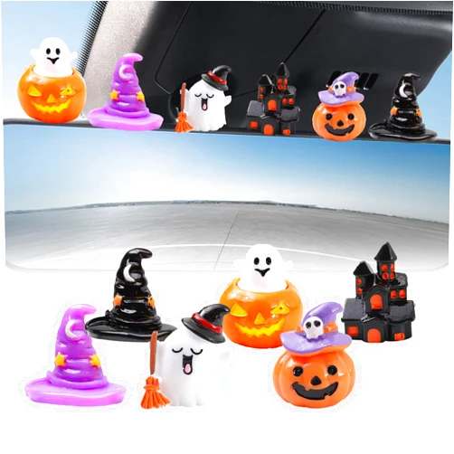 Zmoso 6 PCS Halloween Miniatures Garden Figurines, Cute Resin Pumpkin Ghost Ornaments for Car Decorations, Cars Accessories for Auto Decoration Dashboard Rearview Mirror Screen Display