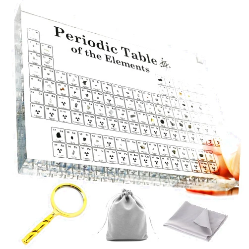 ZHLIJCY Periodic Table with Real Elements Inside, Periodic Table with Real Elements, Element Sample, for Students Teachers Chemists Christmas Gifts Real Elements 4PCS
