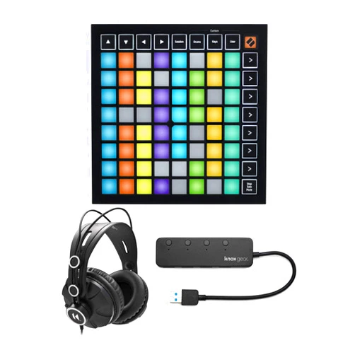 Novation Launchpad Mini MK3 Grid Controller for Ableton Live Bundle with Headphones and 4 Port 3.0 USB Hub (3 Items)
