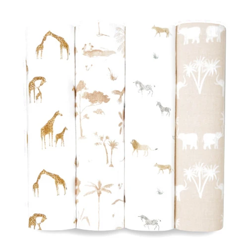 aden + anais Swaddle Blanket, 100% Organic Cotton Blankets for Girls & Boys, Baby Receiving Swaddles, Ideal Newborn & Infant Swaddling Set, 4 Pack, Safari Dreams