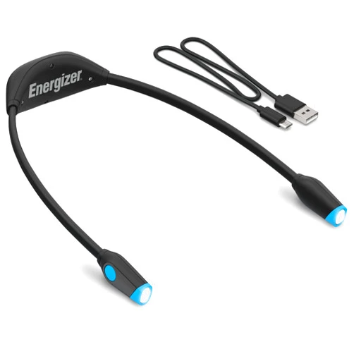 Energizer LED Rechargeable Black (Neck Light) Flex, Book Light for Reading in Bed, 3 Brightness Levels & Dimming Feature, Bendable Arms, Long Lasting, Perfect for Reading, Knitting, Camping, (1-Pack)
