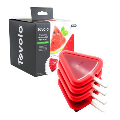 Tovolo Watermelon Popsicle Mold 4 Pack Stackable Silicone Popsicle Molds with Drip Guards for Kids, Watermelon Frozen Treat Mold Summer Essentials, Freezer Pop Ice Cream Bar Molds