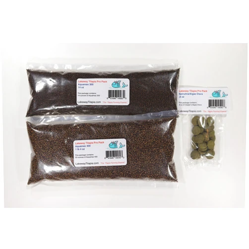 Lakeway Tilapia Pro Pack 20 Tilapia Food - to Raise Tilapia from Fry Stage Up to 6 Inches Long with Over 14 Ounces of 300, 1 Pound 4 Ounces of 400, and .8 Ounces of Algae Discs