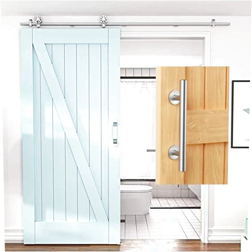Hahaemall HAHAEMAIL 7.5FT Top Mount Stainless Steel Sliding Barn Door Hardware Track Kit with Barn Door Handle