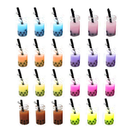 NJBIGLB 24 Pcs Milk Tea Charm Boba Charms Mini Bottle Charms Pendants for DIY Crafts Hanging Keychain Bag Decoration