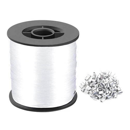 DSDFDS Strong Clear Invisible Hanging Wire - 0.8MM String Thick Nylon Wire Fishing Line 656FT Clear String Wire with 100Pcs Aluminum Crimping Sleeves for Picture Frame, String Light, Flowerpot, Craft