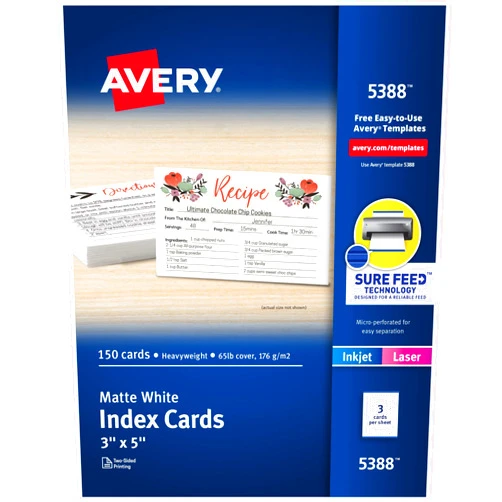 Avery Printable Index Cards with Sure Feed Technology, 3