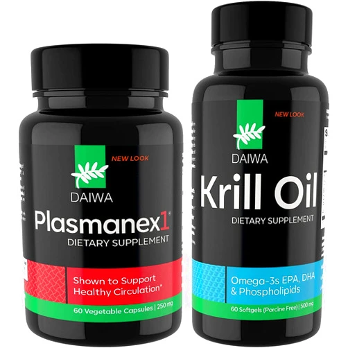 Daiwa Health Development Daiwa Plasmanex 1 – Blood Circulation Supplement + Daiwa Krill Oil – Omega 3 Krill Oil Capsules