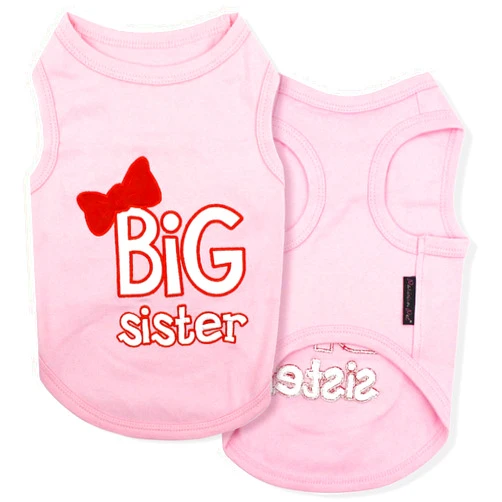 Parisian Pet Cat and Dog T-Shirt with Embroidered ' Big Sister ' - Breathable Big Sister Dog Shirt - Sleeveless Pet Vest - Machine Washable Pink Dog Shirt for Large Dogs, 3XL