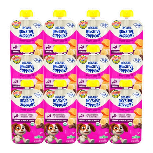 Earth's Best Organic Kids Snacks, Sesame Street Toddler Snacks, Digestive Support Fruit Smoothie for Toddlers 2 Years and Older, Banana Pumpkin Raisin, 4 oz (Pack of 12)