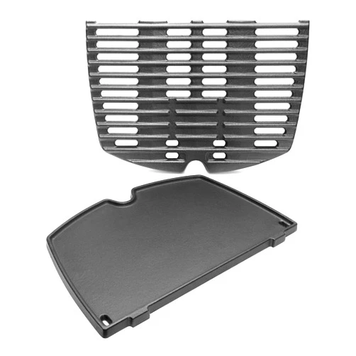 BBQ-Yummy 7644 Griddle Cast Iron for Weber Q100, Q1000,Q1200, Q1400 Series, 32 x 21.6CM Griddle Spare Parts for Weber Baby Q/ 7644/6558/ 7582 Griddle Set With Griddle Spare Parts (6558+7644 Griddle Plate)
