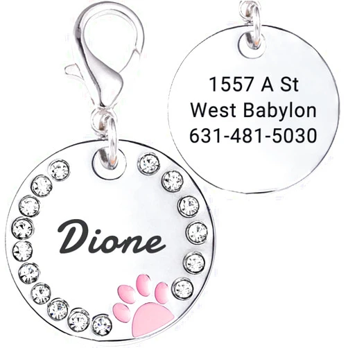Captree Personalized Pet ID Tags Glitter Rhinestone,Custom Cats and Dogs Tag Engraved with Pet Name and Phone Number,Cute Crystal Dog Tag (Pink)