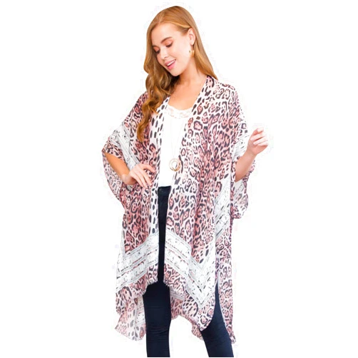 RIAH FASHION Exotic Animal Print Sheer Light Bikini Swim Cover Up Shawl - Kaftan Open Kimono Cardigan, Long Vest Leopard Tiger Cheetah