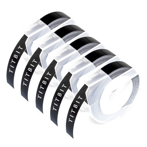 TITBIT 5 Rolls Compatible with DYMO Label Maker Refills Black Organizer Xpress Embossing Tape 3/8 Inch 3D 1741670 for DYMO Manual Label Maker Organizer Xpress Pro 12965/12966 Office Mate II 1540 1610
