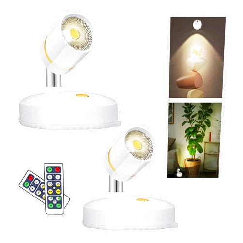 LEASTYLE Spot Lights Battery Operated Picture Lights Mini Accent Lights Indoor Dimmable LED Spotlight with Remote Stick on Anywhere Rotatable Wall Light(2 Pack)