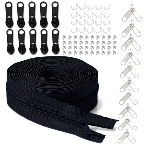 YZSFIRM #5 Nylon Zipper Tape for Sewing: YZSFIRM 10 Yard Zippers by The Yard Black Nylon Coil Zippers for DIY Sewing Craft - Replacement Zipper Roll with 10 Bulk Metal Zipper Slider - 10 Double Zipper Slider