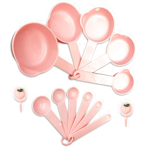 TAKANAP Measuring Cups and Measuring Spoons Set of 11pcs, Plastic, Nordic color Cups, Included 2 pcs Kitchen Tool Hook Up. (Pink)