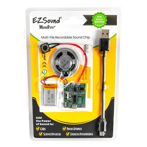 EZSound Multiplay Push Button Recordable Sound Chip | Plays Multiple Recordings | Recordable Sound Module | Push Button Control | Card Sound Recorder | Card Voice Recorder | Custom Button Record