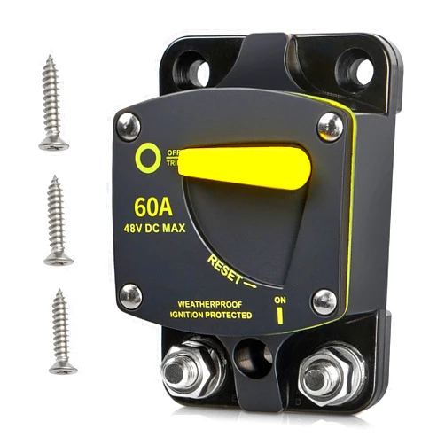 RED WOLF BS6060 60A Amp Circuit Breaker W/Manual Reset Switch DC 12-48V for Car Audio RV Marine Boat Truck Trolling Motors Stereo Audio Electronic Battery Solar System