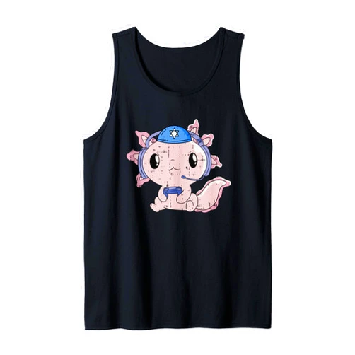 Hanukkah Cloths Gaming Gamer Men Women Kids Axolotl Gamer Hanukkah Gaming Star Of David Jewish Tank Top