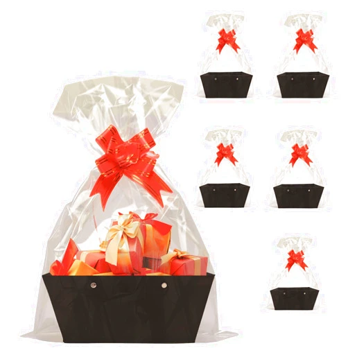 Funsky Baskets For Gifts Empty, 5 PCS Black Gift Bags With Handles DIY Kit, Gift Basket Empty To Fill Bulk For Party Favors Wedding Birthday Christmas Halloween Sympathy Thank You