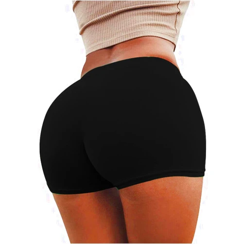 Xintorch Booty Spandex Shorts for Women Sexy Gym Biker Workout Solid Stretch Shorts Black