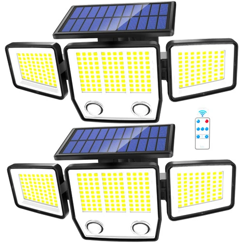 VENSSTNOR Solar Motion Sensor Outdoor Lights - 3000LM Dual PIR Motion Detector with Remote, 3 Lighting Modes, 270° Illumination, IP65 Waterproof Security Flood Lights for Yard, Garage, Patio(2 Packs)