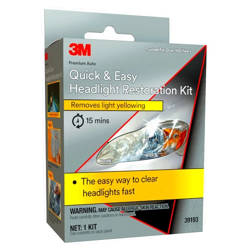 3M Quick and Easy Headlight Restoration Kit, Removes Light Yellowing in 15-Minutes, 39193, 1 Kit
