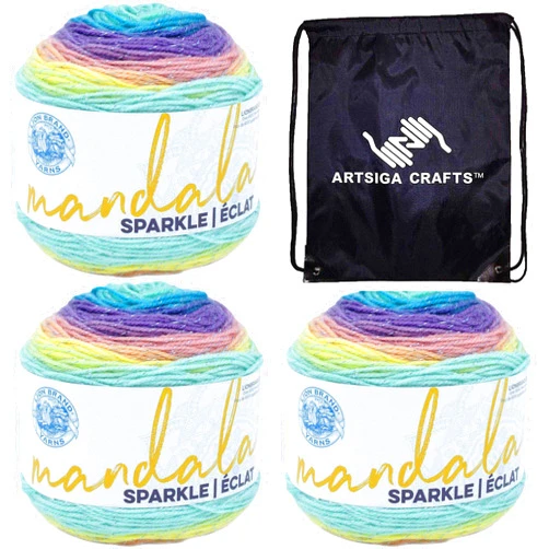 Lion Brand Yarn Lion Brand Mandala Sparkle Serpens 527-330 (3-Skeins - Same Dye Lot) DK Light Worsted #3 Acrylic Yarn for Crocheting and Knitting with Project Bag