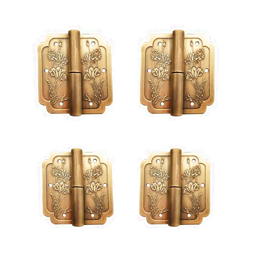 Tiazza 4Pcs Antique Brass Visible Small Hinges, 2x2 Inches Furniture Cabinet Drawer Double Door Removable Hinges