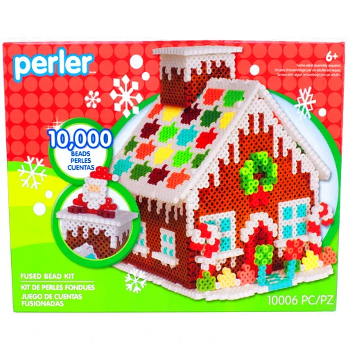 Perler Gingerbread House Christmas Fused Bead Kit for Kids' Crafts, Multicolor 10006 Piece, Small