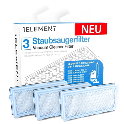 1E 3 Filter for Miele Vacuum Cleaner [Compact C1 & C2, Complete C2 & C3, S8340, S4000–S8999] [Replaces SF-HA 50] – 3x HEPA & 3x Motor Filter – Not Compatible with Classic C1 or Complete C1 Series