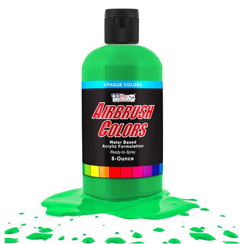 U.S. Art Supply Ready to Spray Grass Green Opaque Airbrush Paint - 8oz Bottle, Professional Grade Non-Toxic Water-Based Colors for Vibrant & Permanent Results