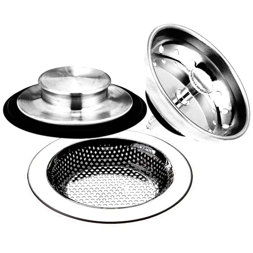 Buumook 3PCS Kitchen Sink Strainer and Stopper Set for Standard 3-1/2 Inch Drain, Anti-Clogging Sink Strainer Basket and Garbage Disposal Plug