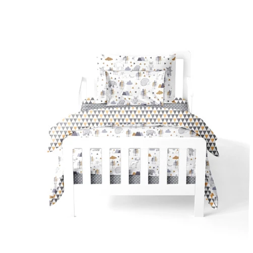 Bacati Woodlands Grey/Beige Neutral Cotton 4 Pc Toddler Bedding Set, Beige/Grey