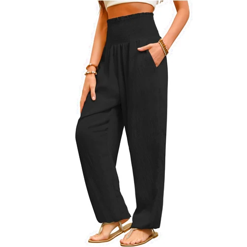 QIANXIZHAN Women's Harem Pants, Hippie Boho Pants High Waist Flowy Yoga Pants with Pockets